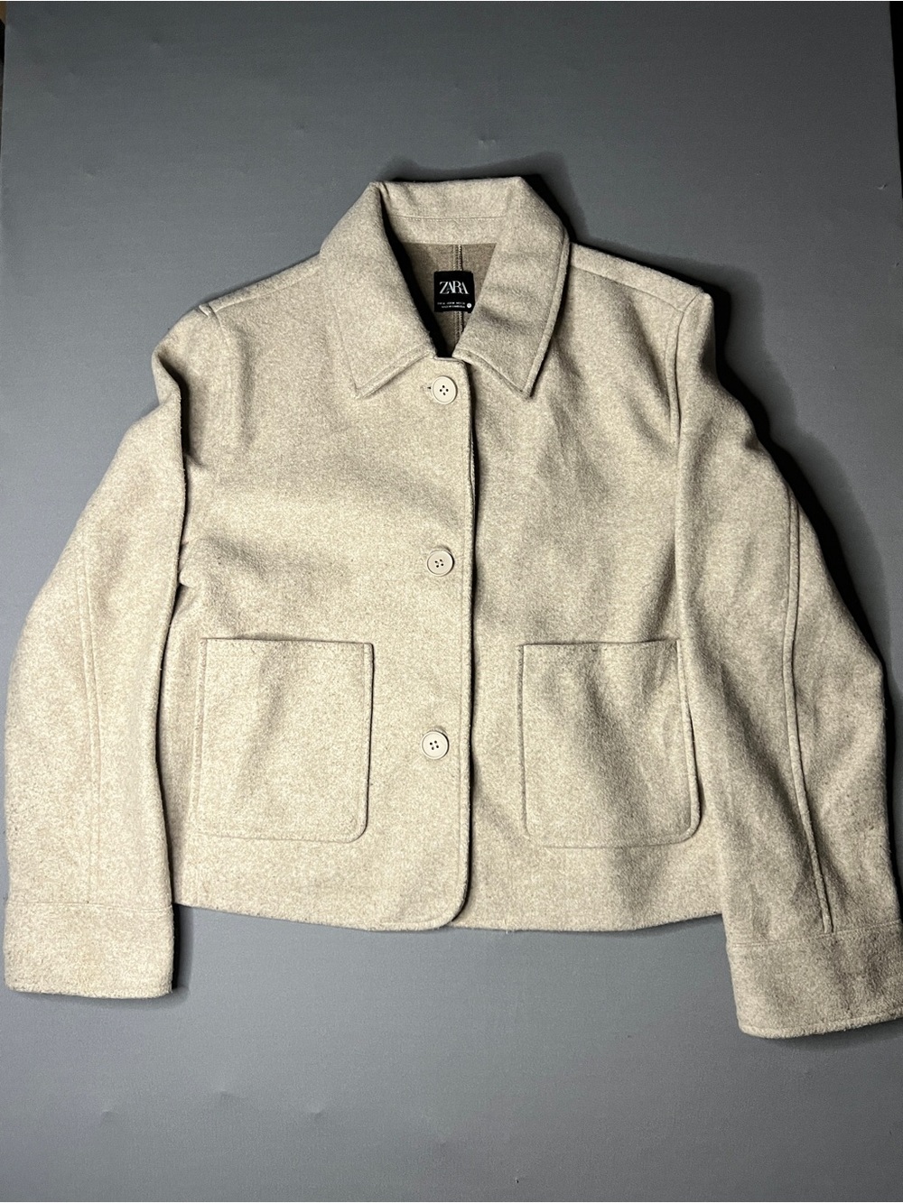 Zara Stone Cream Cropped Wool-Blend Jacket